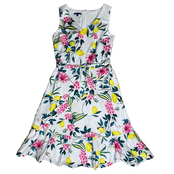 Talbots Dress Womens Size 10 Lively Lemon Floral Fit & Flare Party Guest Midi - Picture 12 of 12